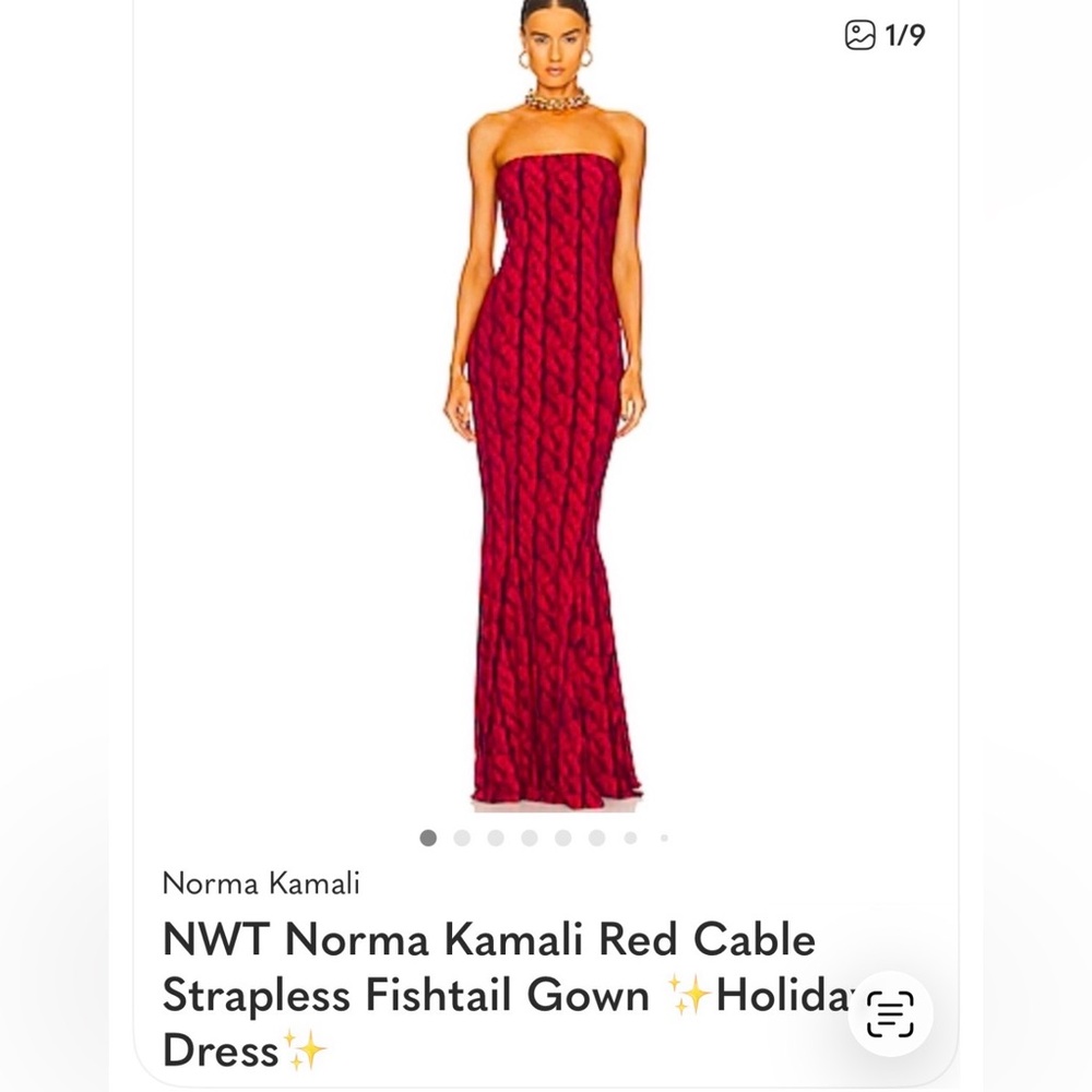 NWT Norma Kamali Red Cable Strapless Fishtail Gown ✨Holiday Dress✨
